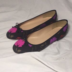 Black Floral Ballet Flats with Pink Accents